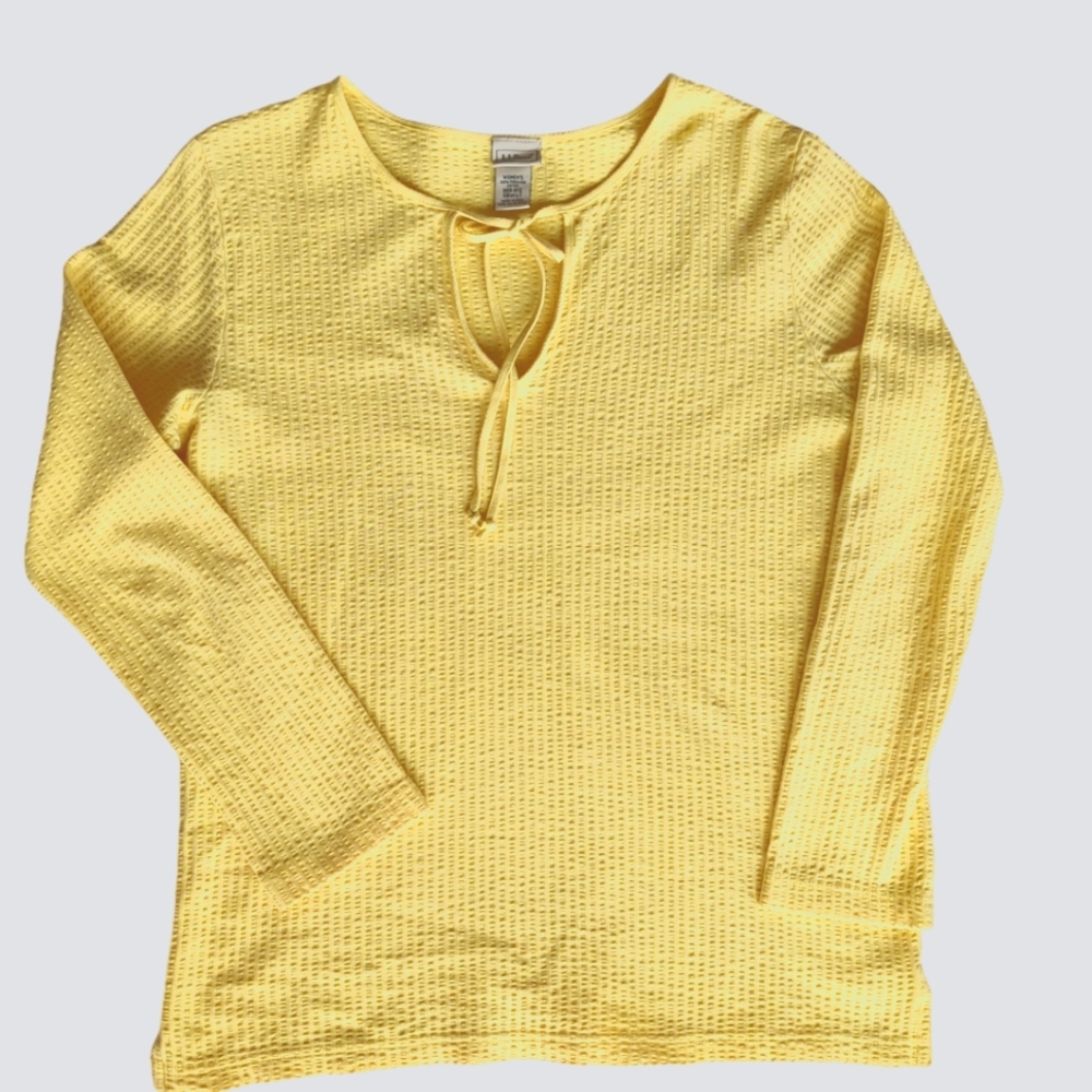 L.L. Bean Peruvian Cotton Long Sleeve Top MEDIUM Regular Yellow Key Hole Opening